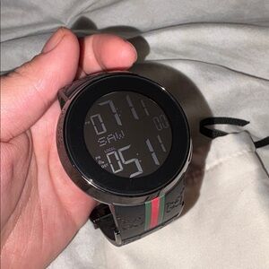 Gucci Black Digital Watch with Red Accent